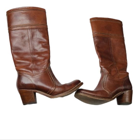 Frye Jane White Stitch Leather Heeled Boots Size 8 - Picture 7 of 12